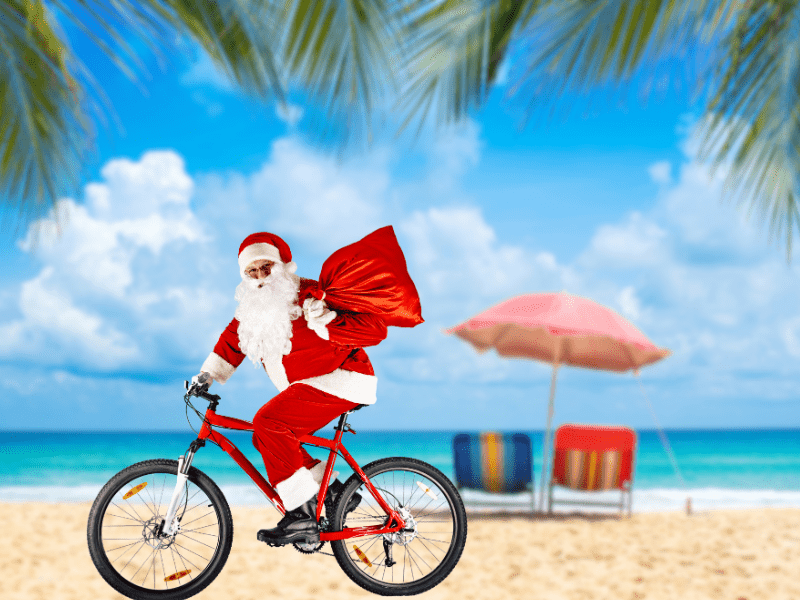 santa riding a bike